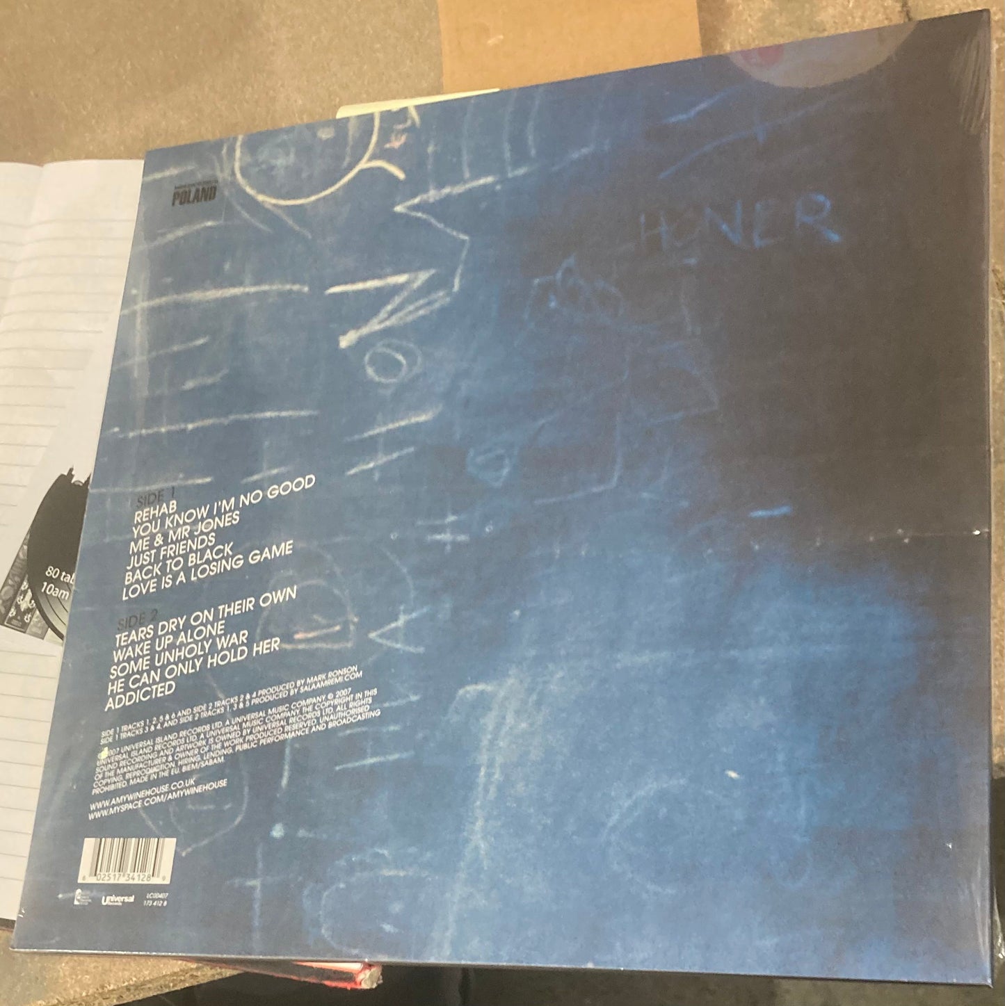 The back of 'Amy Winehouse - Back in Black' on vinyl