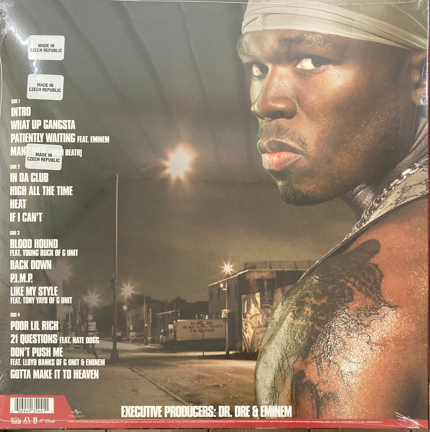 The back of ‘50 Cent - Get Rich or Die Trying’ on vinyl.