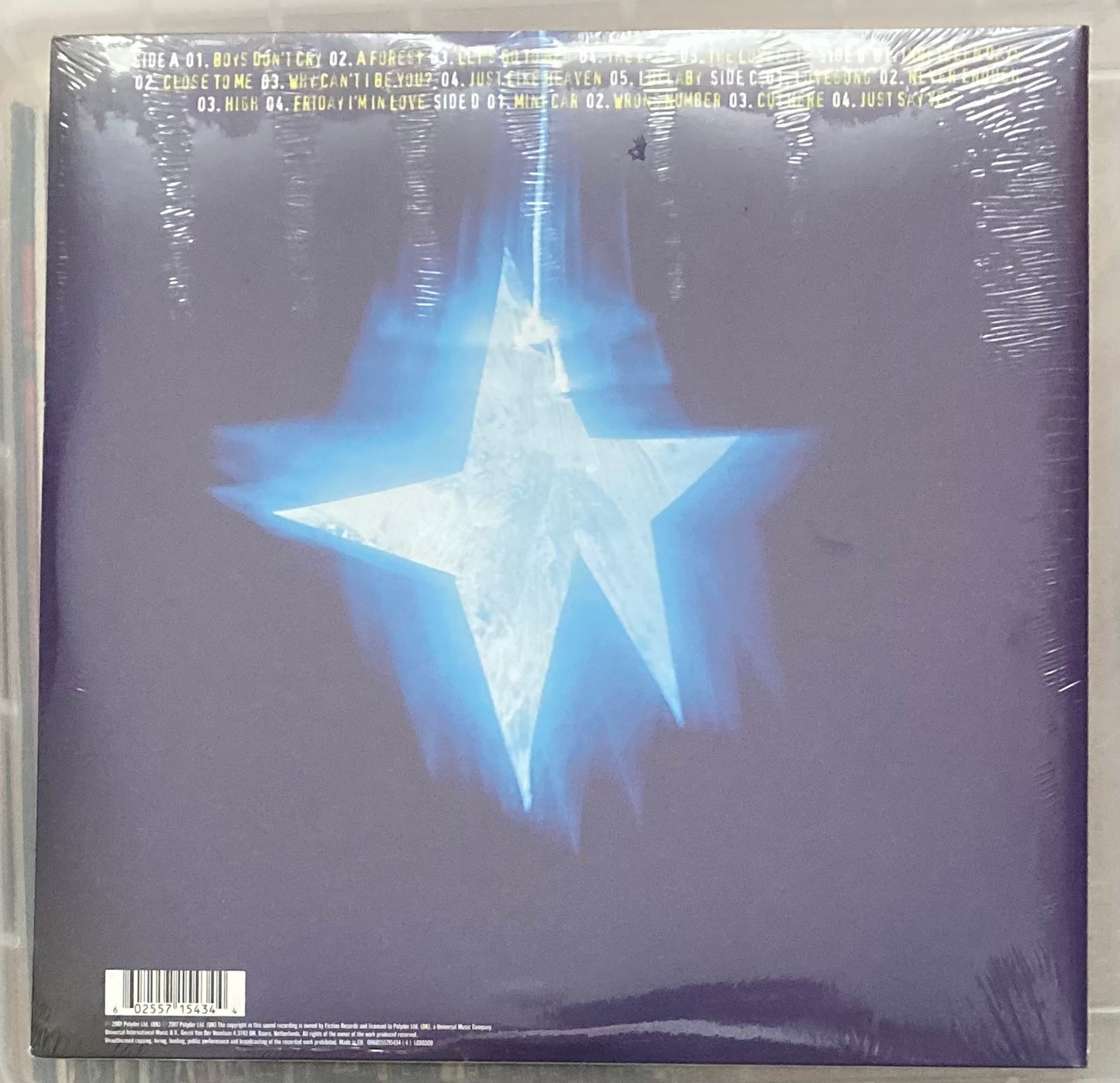 The back of the Cure's Greatest Hits on vinyl