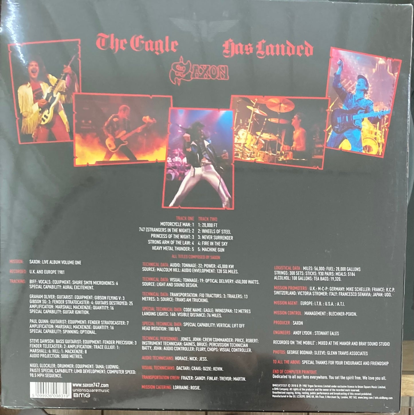 The back of ‘Saxon - The Eagle has Landed’ on vinyl
