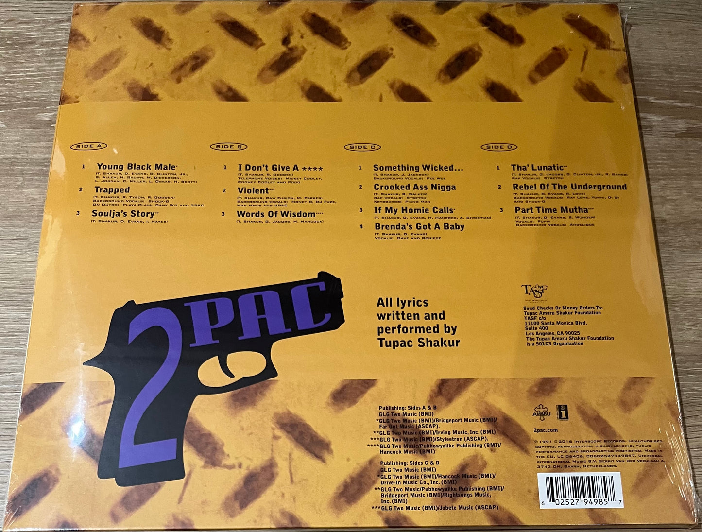 The back of '2Pac - 2Pacalypse now' on vinyl