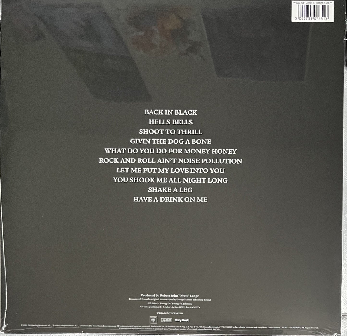 The back of 'AC/DC Back In Black' on vinyl