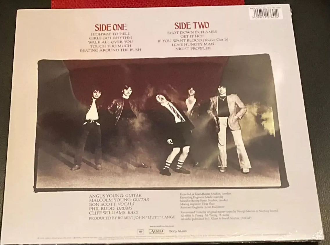 The back of 'AC/DC Highway to Hell' on vinyl