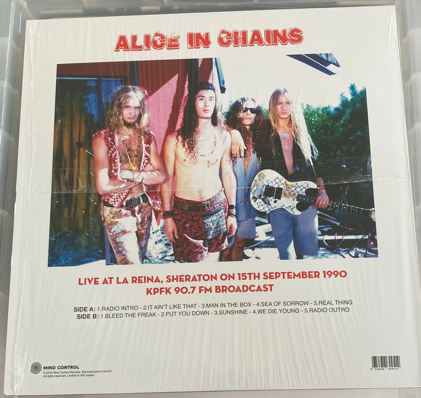 The back of 'Alice In Chains Live at La Reina 1990' on vinyl