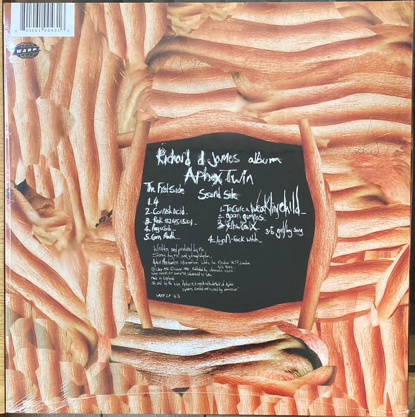 The back of 'Aphex Twin - Richard D. James Album' on vinyl.