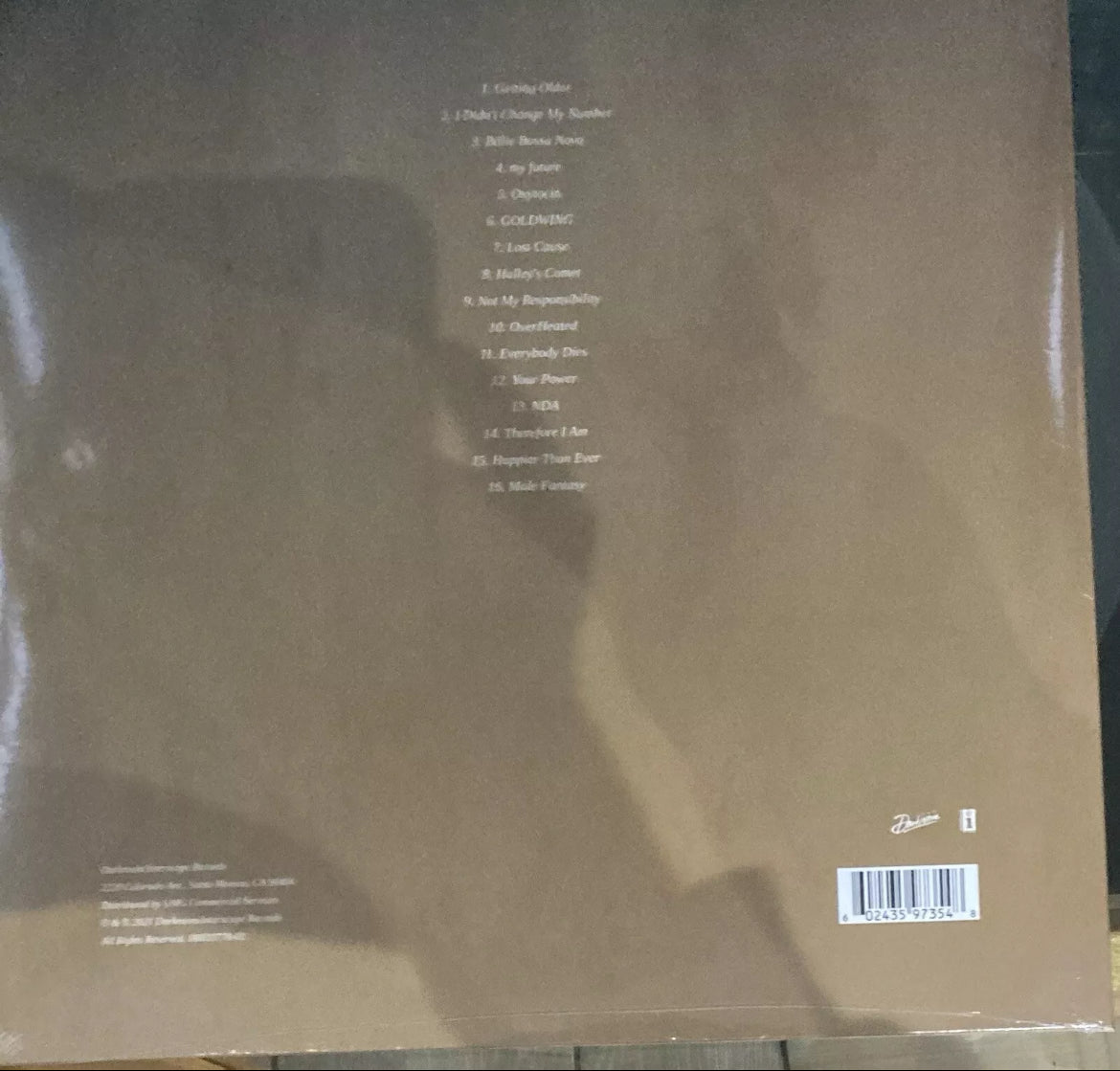 The back of 'Billie Eilish Happier than Ever' on vinyl
