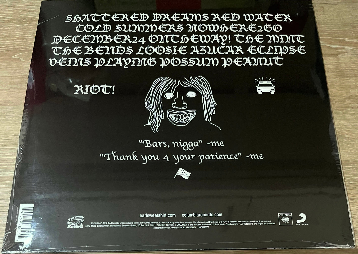 The back of 'Earl Sweatshirt Some Rap Songs' on vinyl