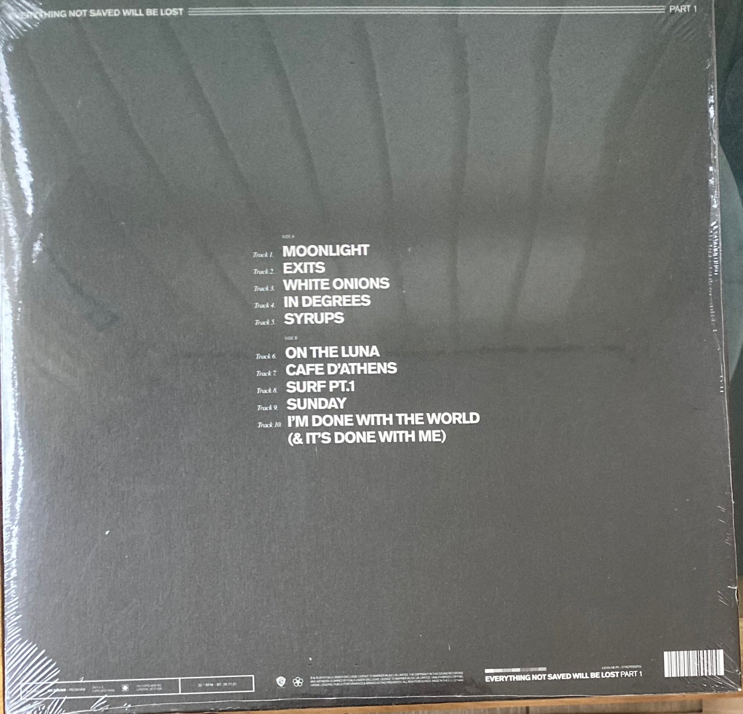 The back of 'Foals Everything Not Saved Will Be Lost pt. 1' on vinyl