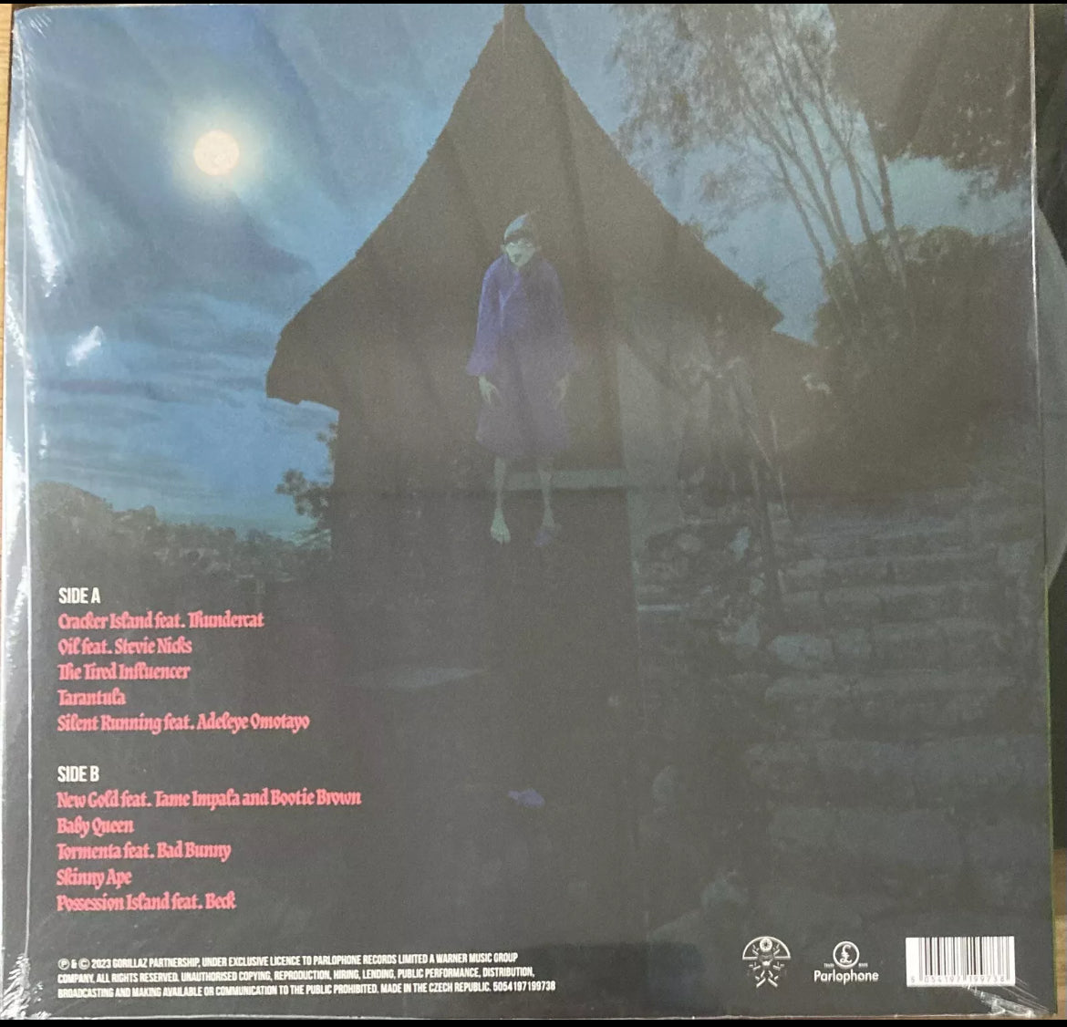 The back of 'Gorillaz Cracker Island' on vinyl