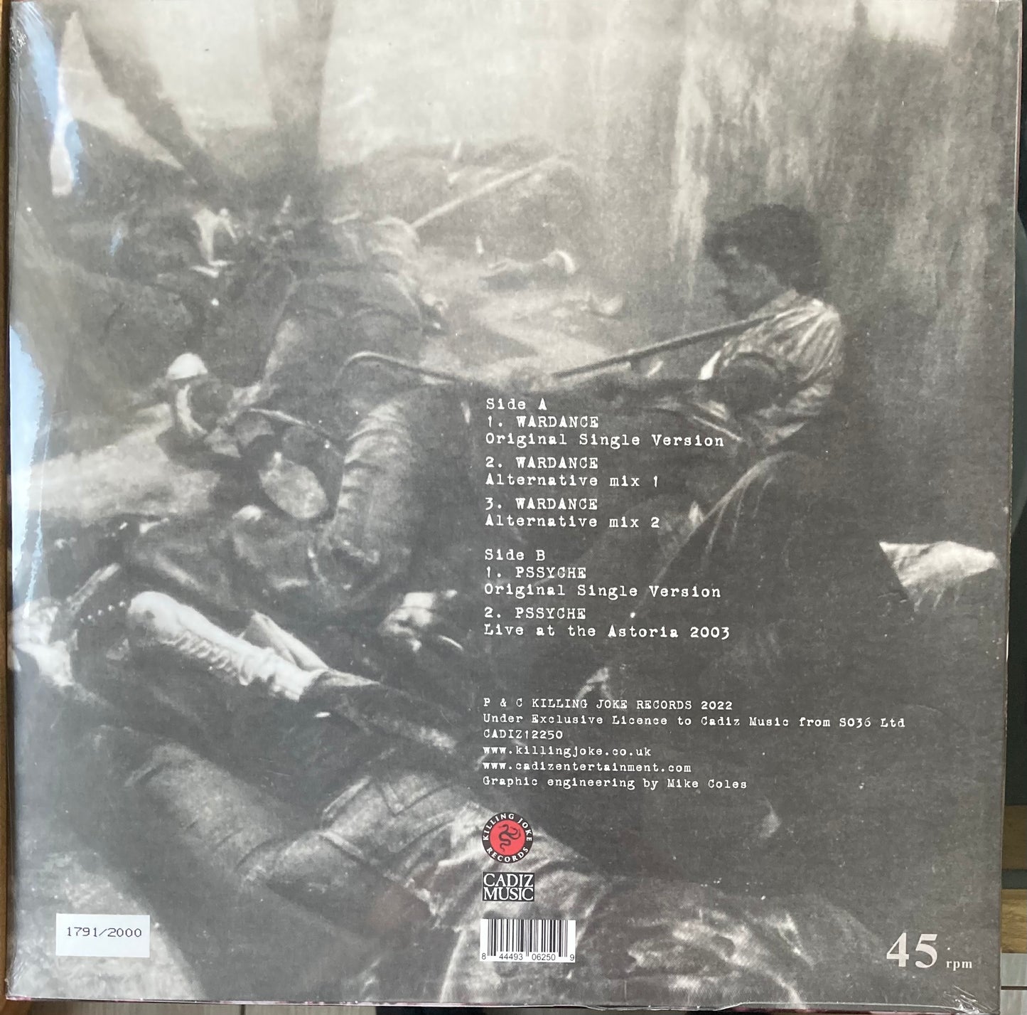 The back of 'Killing Joke Wardance Pssyche' on vinyl