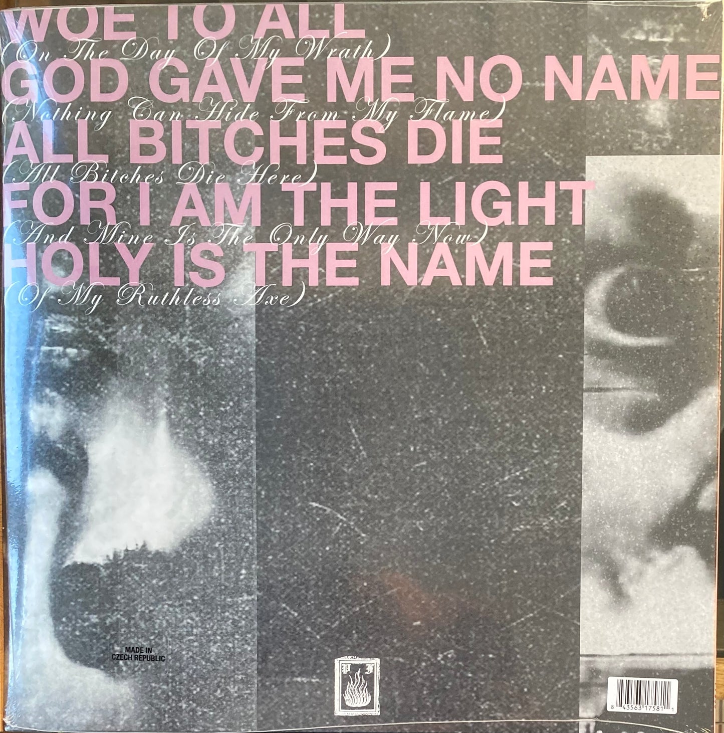 The back of 'Lingua Ignota All Bitches Die' on vinyl