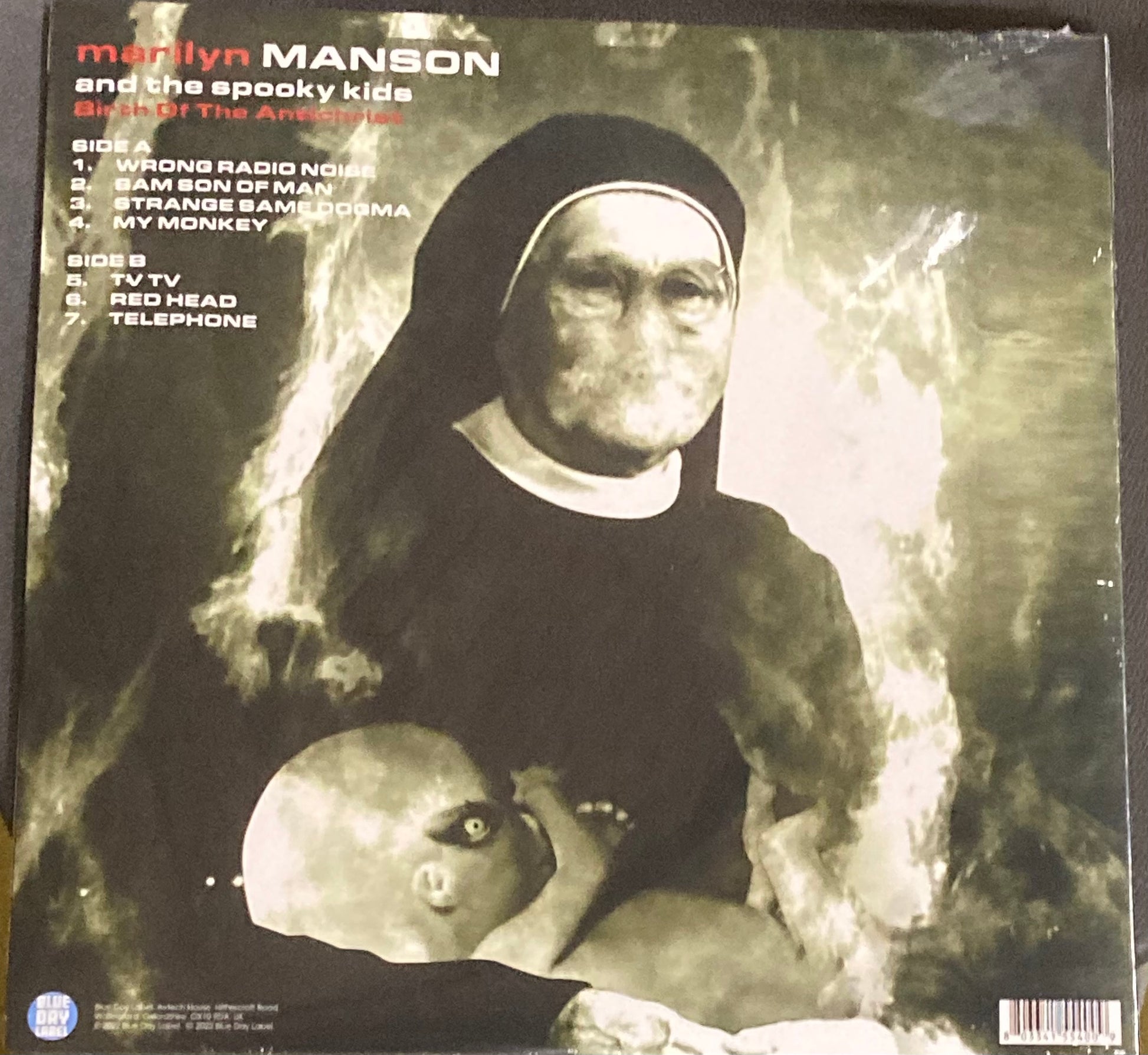 The back of 'Marilyn Manson and the Spooky Kids: Birth of the Antichrist' on vinyl