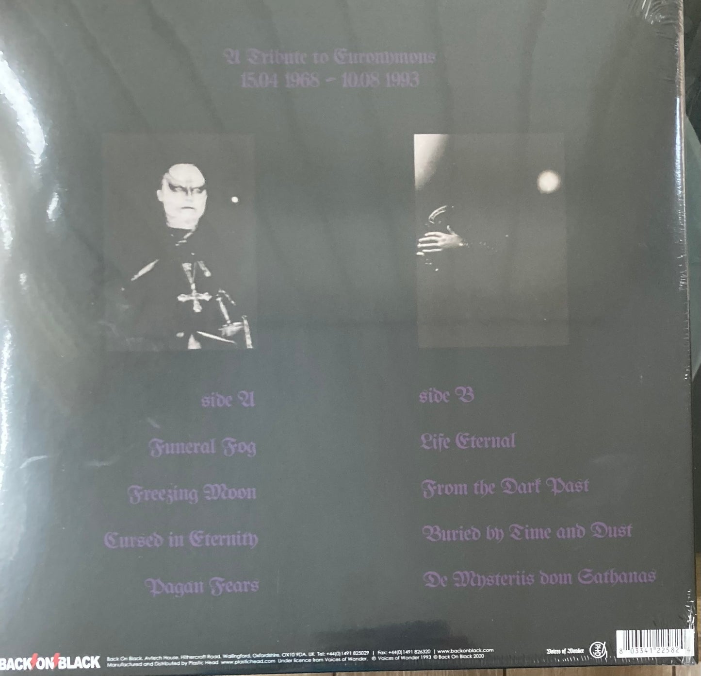 The back of 'Mayhem De Mysteriis Dom Sathanas' on vinyl