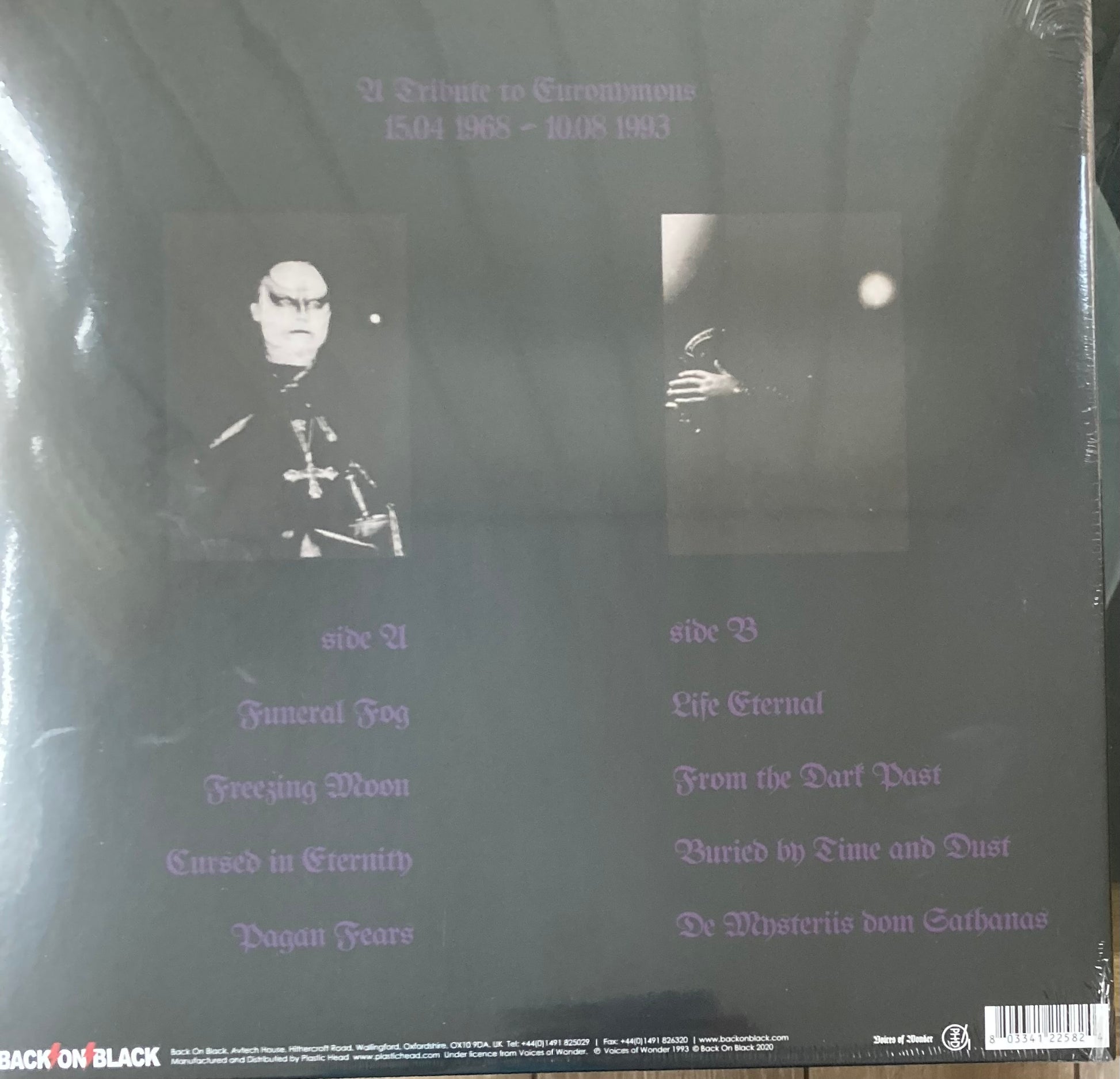 The back of 'Mayhem De Mysteriis Dom Sathanas' on vinyl