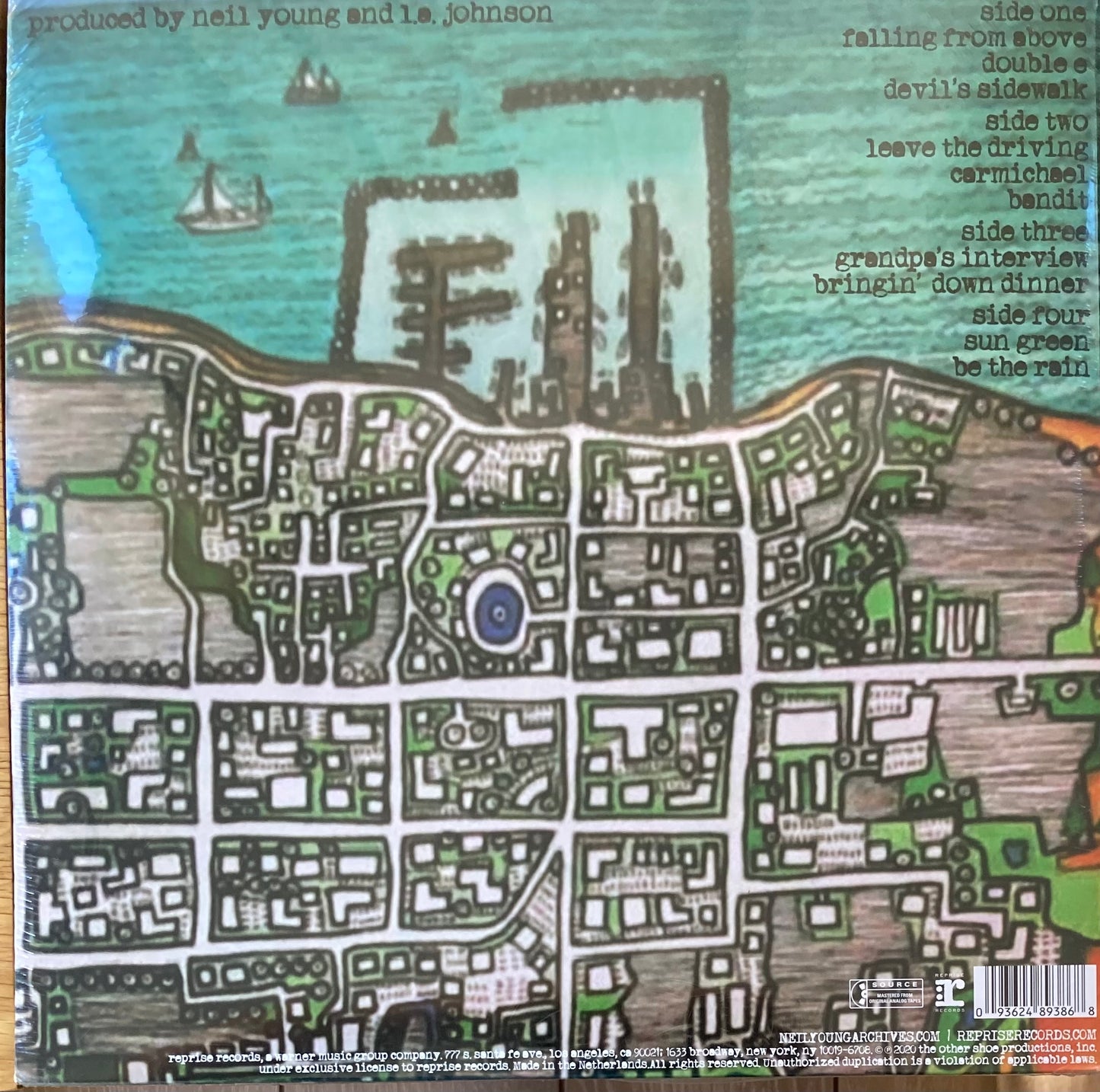 The back of 'Neil Young and Crazy Horse Return to Greendale' on vinyl