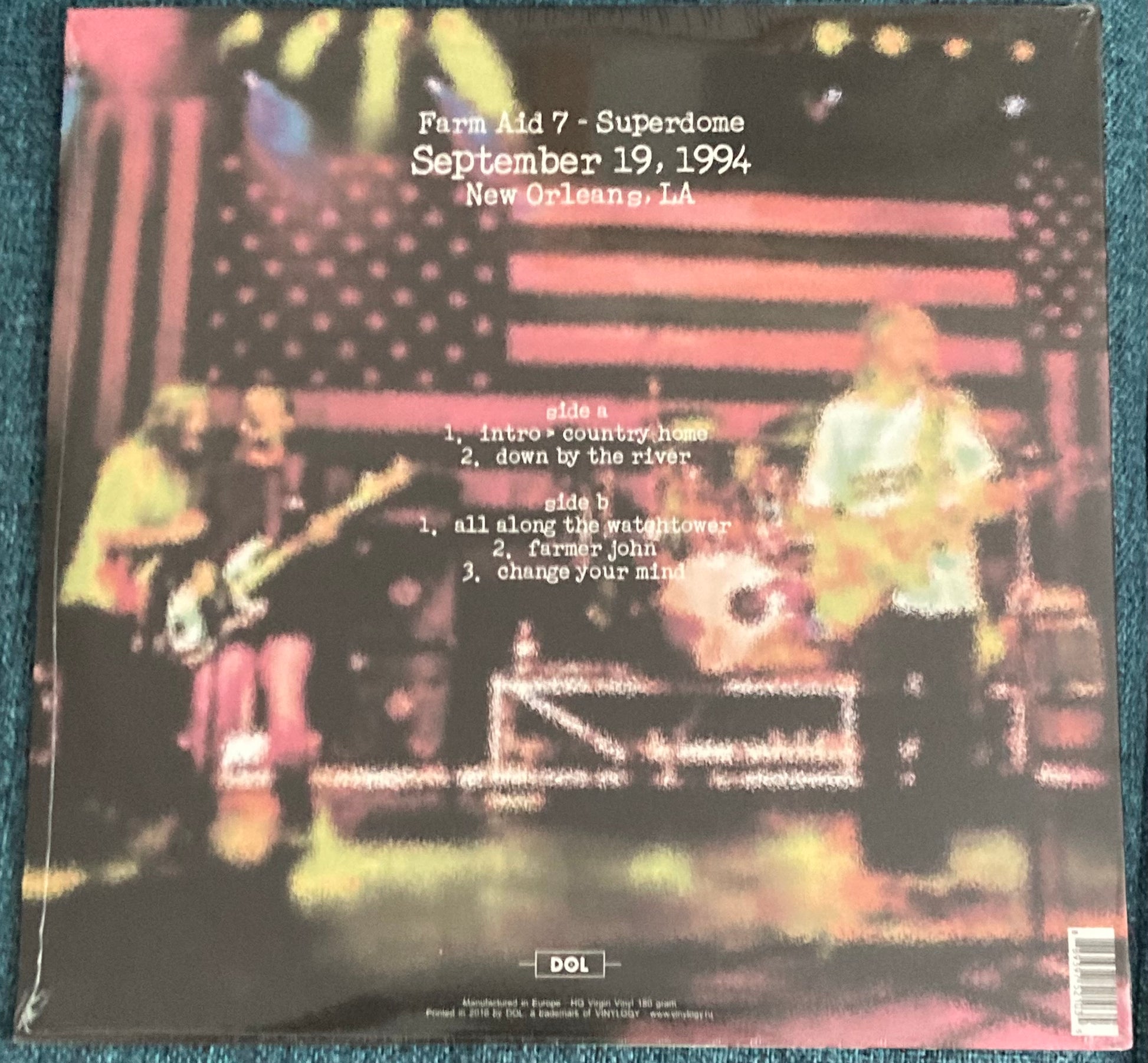 The back of 'Neil Young Farm Aid 7 New Orleans 1994' on vinyl
