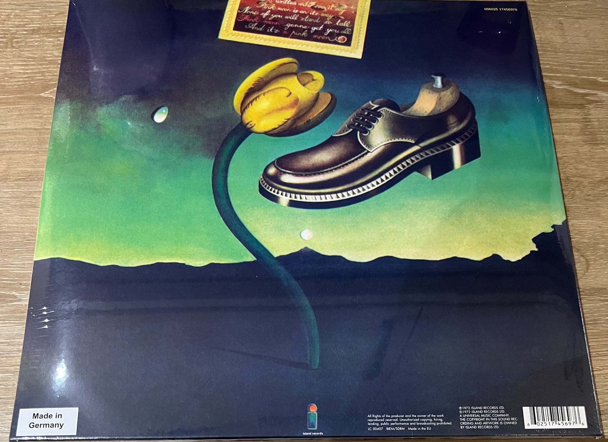 The back of 'Nick Drake Pink Moon' on vinyl