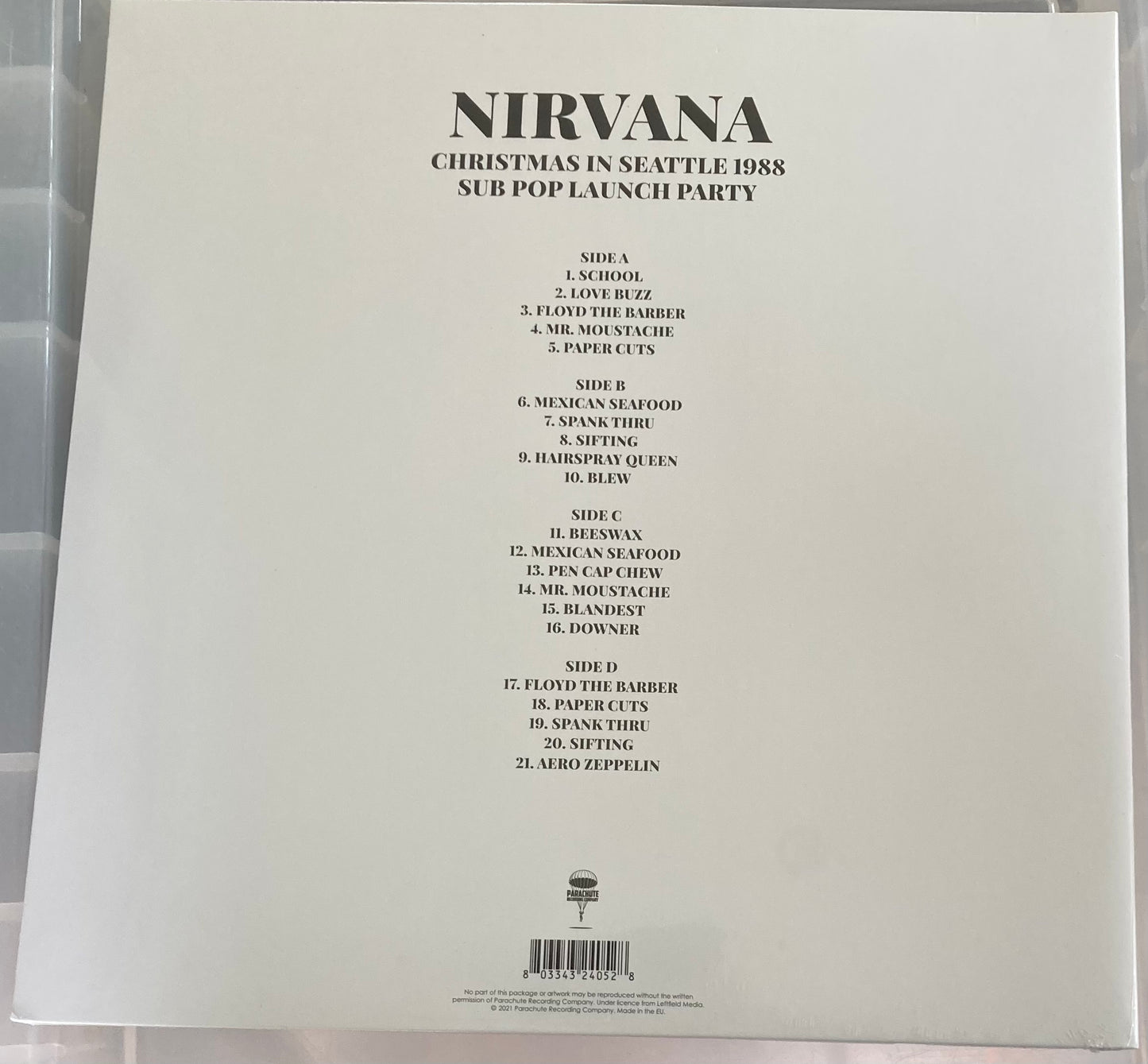 The back of 'Nirvana Christmas in Seattle 1988' on vinyl