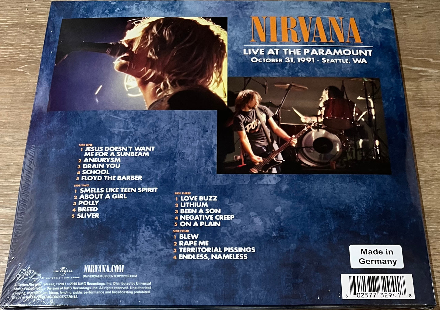 The back of 'Nirvana Live at the Paramount' on vinyl