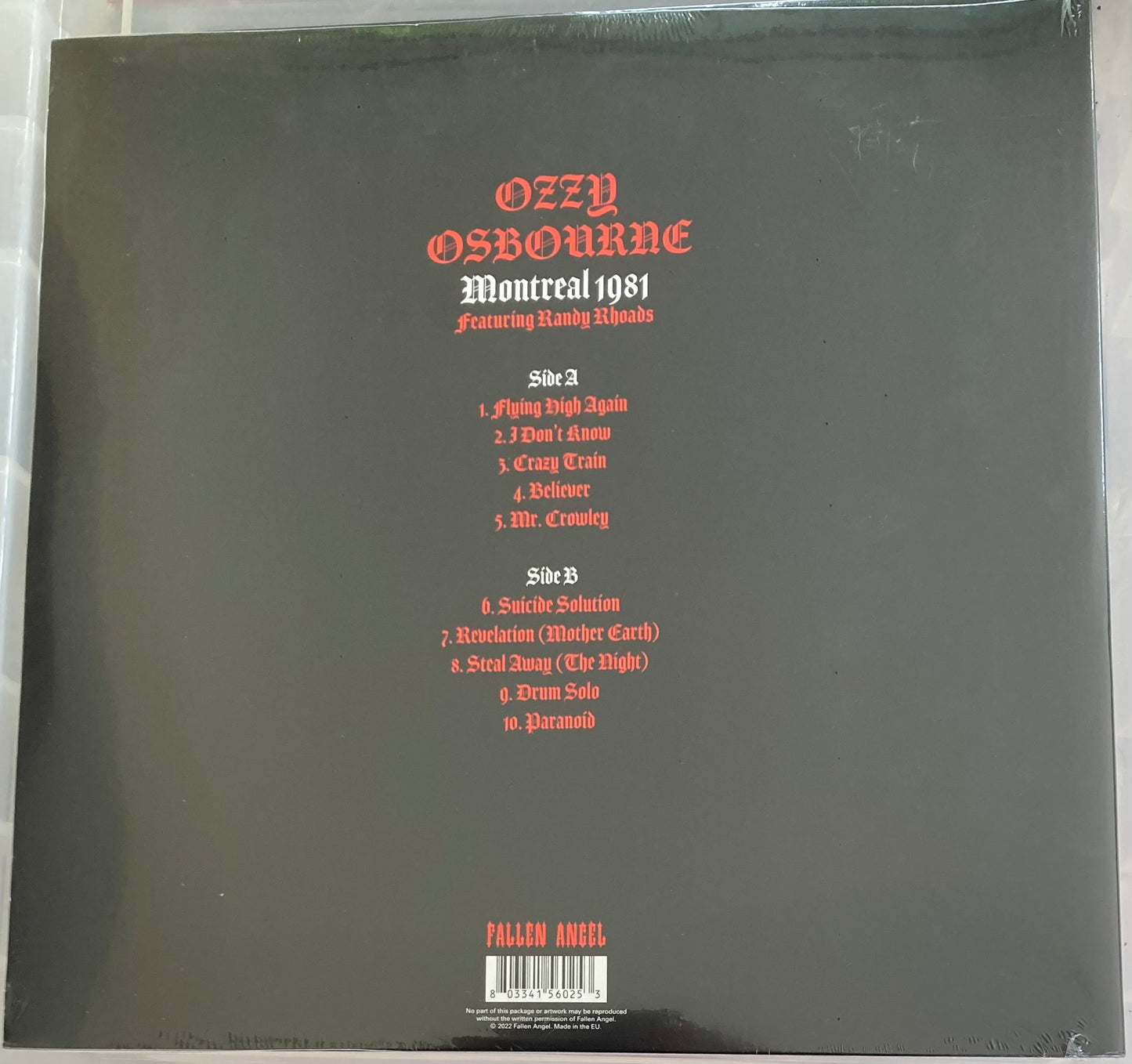 The back of 'Ozzy Osbourne - Montreal 1981' on vinyl