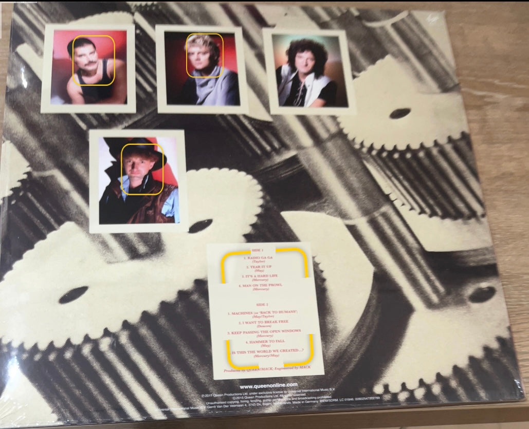 The back of 'Queen the Works' on vinyl