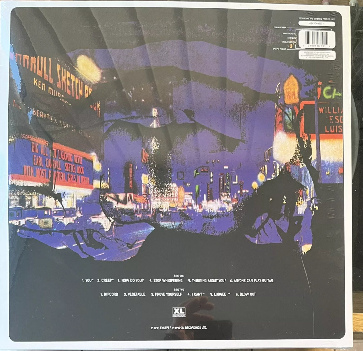 The back of 'Radiohead Pablo Honey' on vinyl