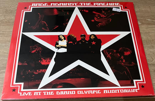 The front of 'Rage Against the Machine Live at the Grand Olympic Auditorium' on vinyl