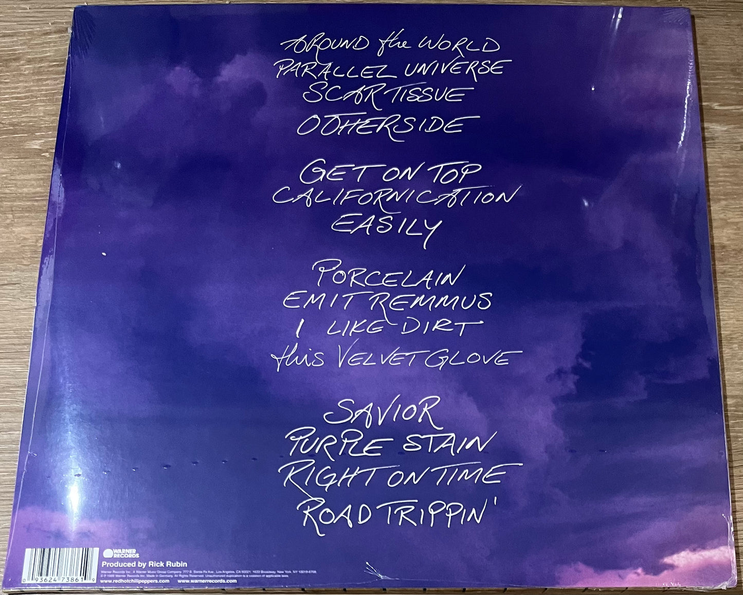 The back of 'Red Hot Chilli Peppers Californication' on vinyl