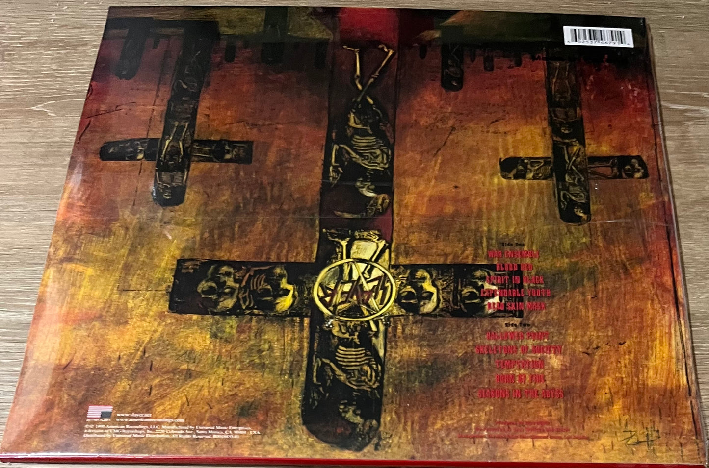 The back of 'Slayer Seasons in the Abyss' on vinyl