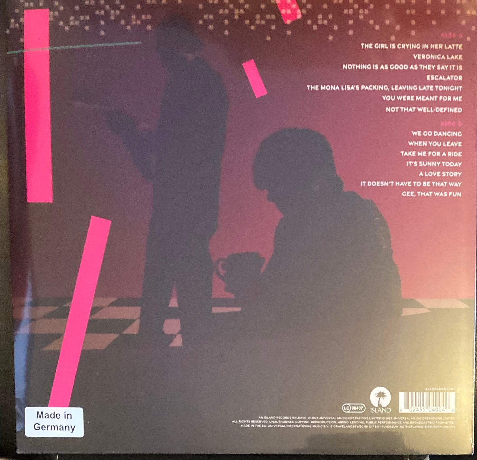 The back of 'Sparks the Girl is Crying in Her Latte' on vinyl