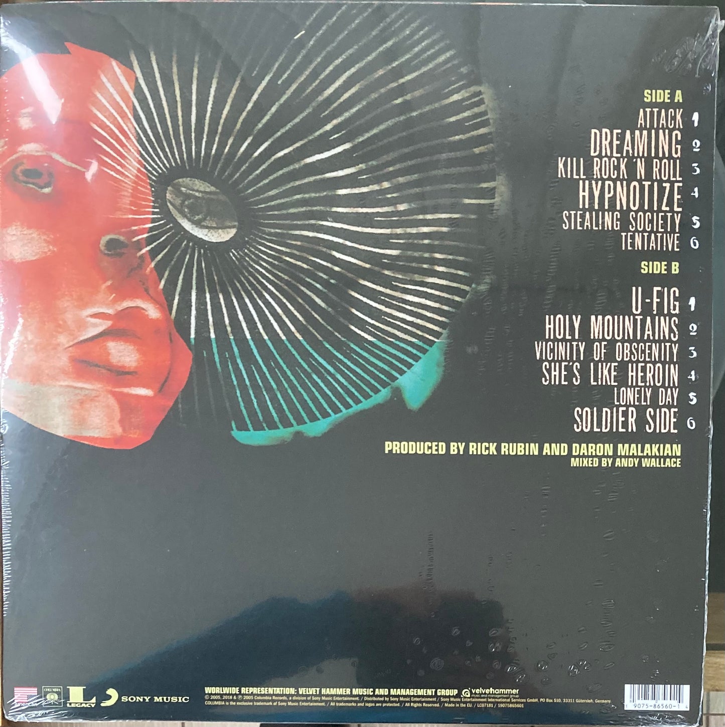 The back of 'System of a Down Hypnotize' on vinyl