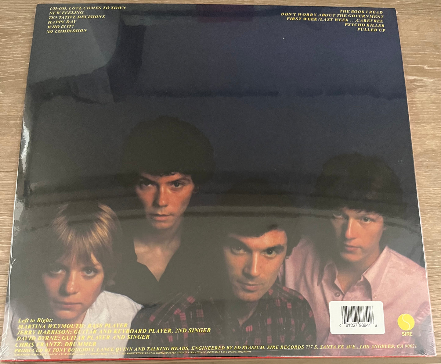 The back of 'Talking Heads: 77' on vinyl