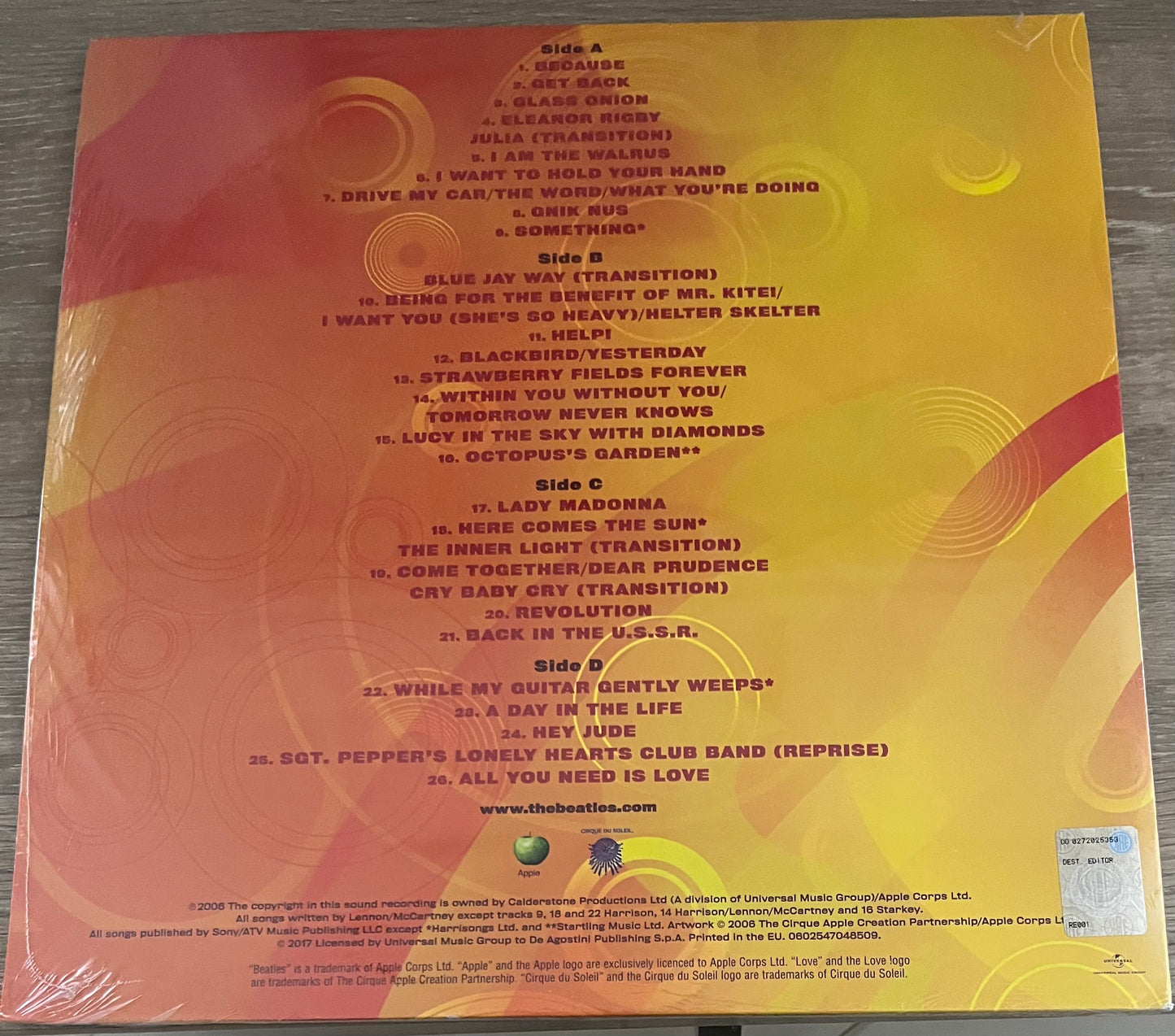 The back of 'The Beatles Love' on vinyl