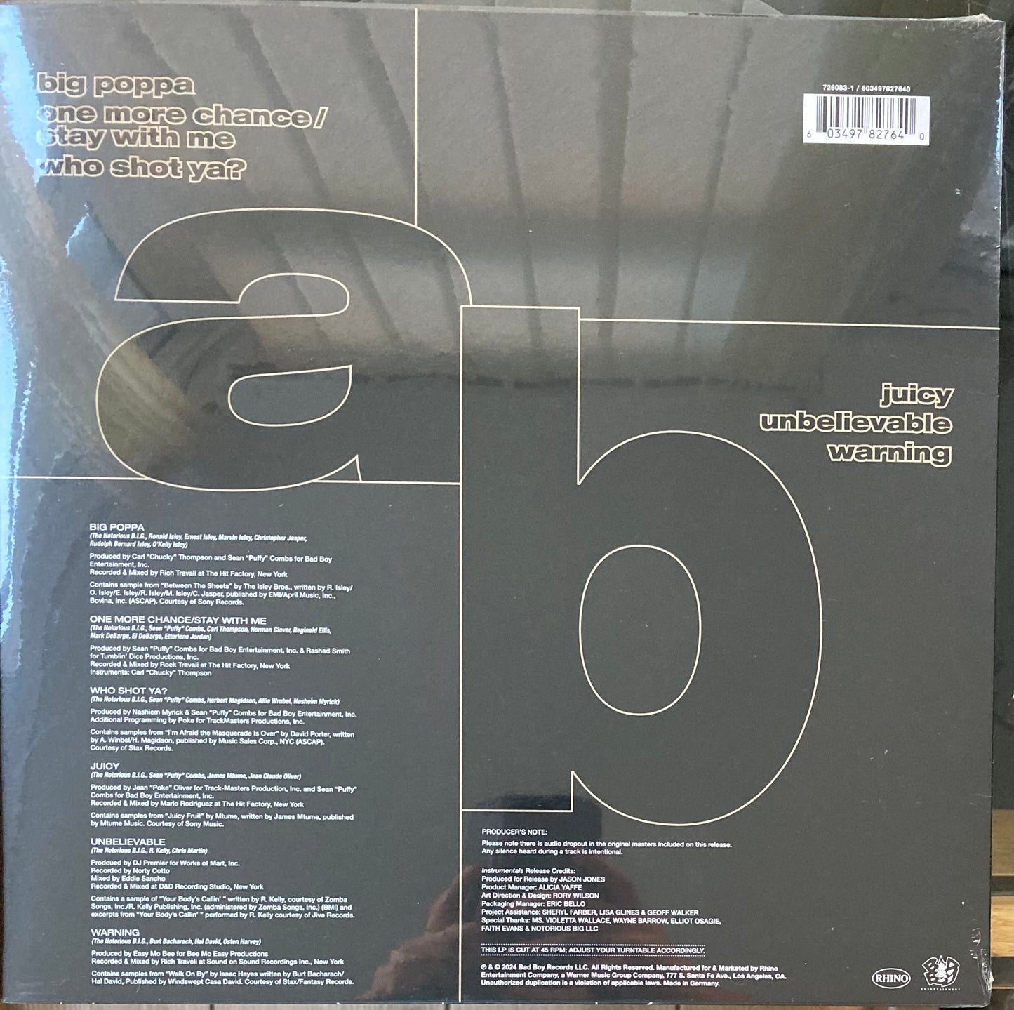 The back of 'Notorious B.I.G. Ready to Die Instrumentals' on vinyl