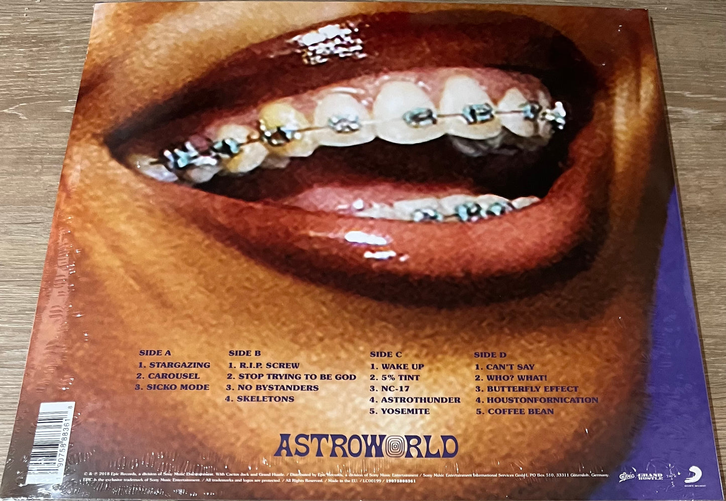 The back of 'Travis Scott Astroworld' on vinyl
