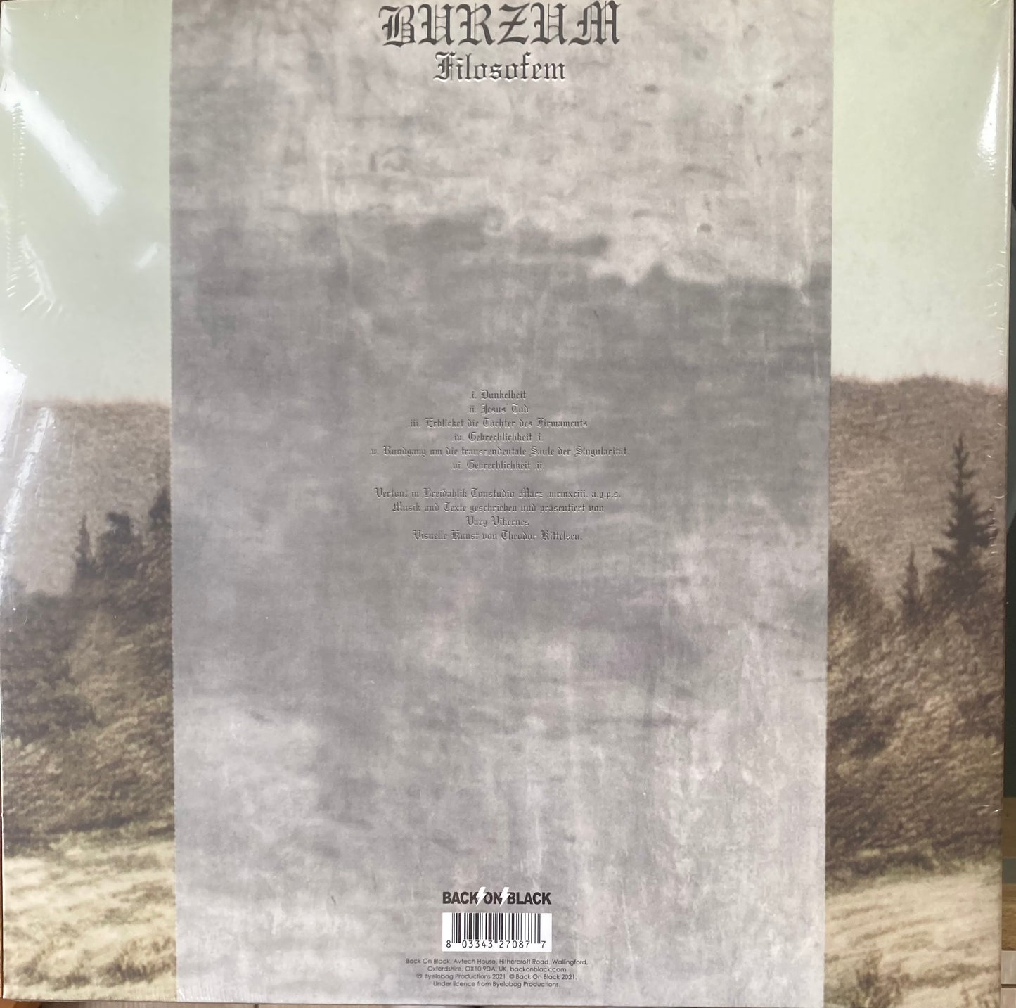The back of 'Burzum Filosofem Picture disc' on vinyl