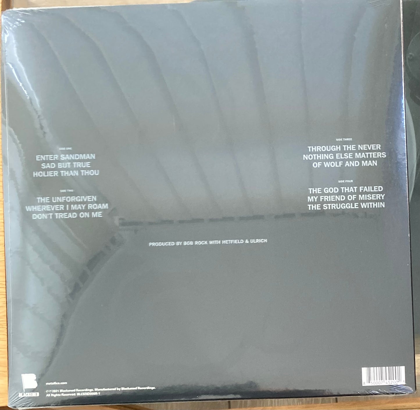 The back of ‘Metallica Black Album’ on vinyl