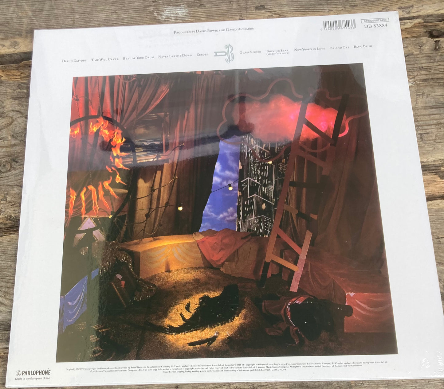 The back of 'David Bowie - Never Let me Down' on vinyl