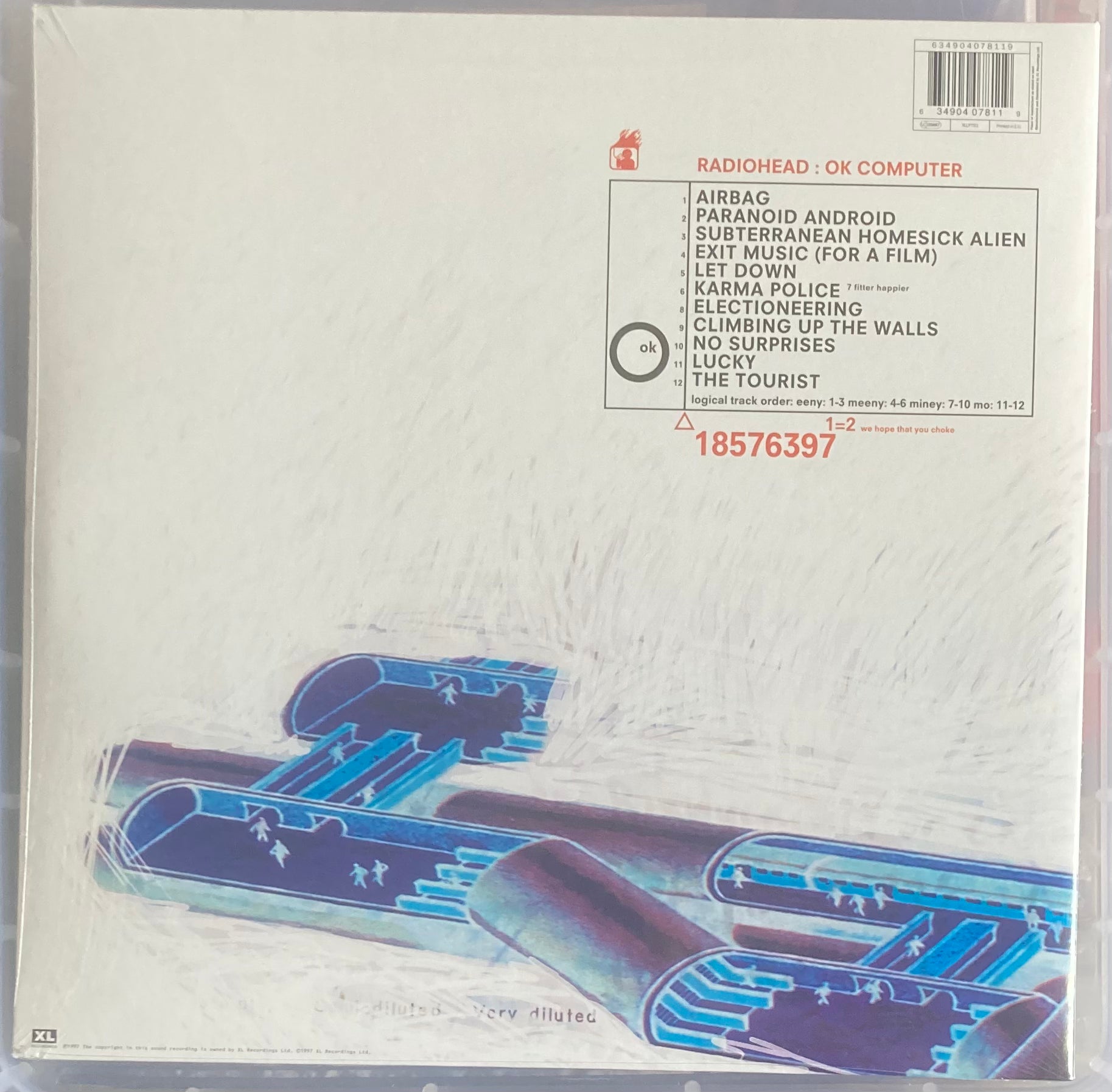 The back of 'Radiohead - OK Computer' on vinyl