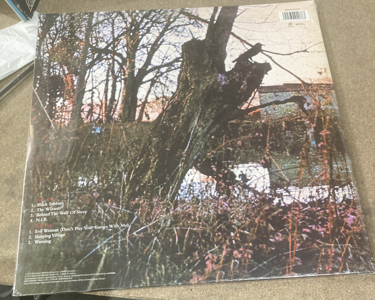 The back of 'Black Sabbath - Self-titled' on vinyl