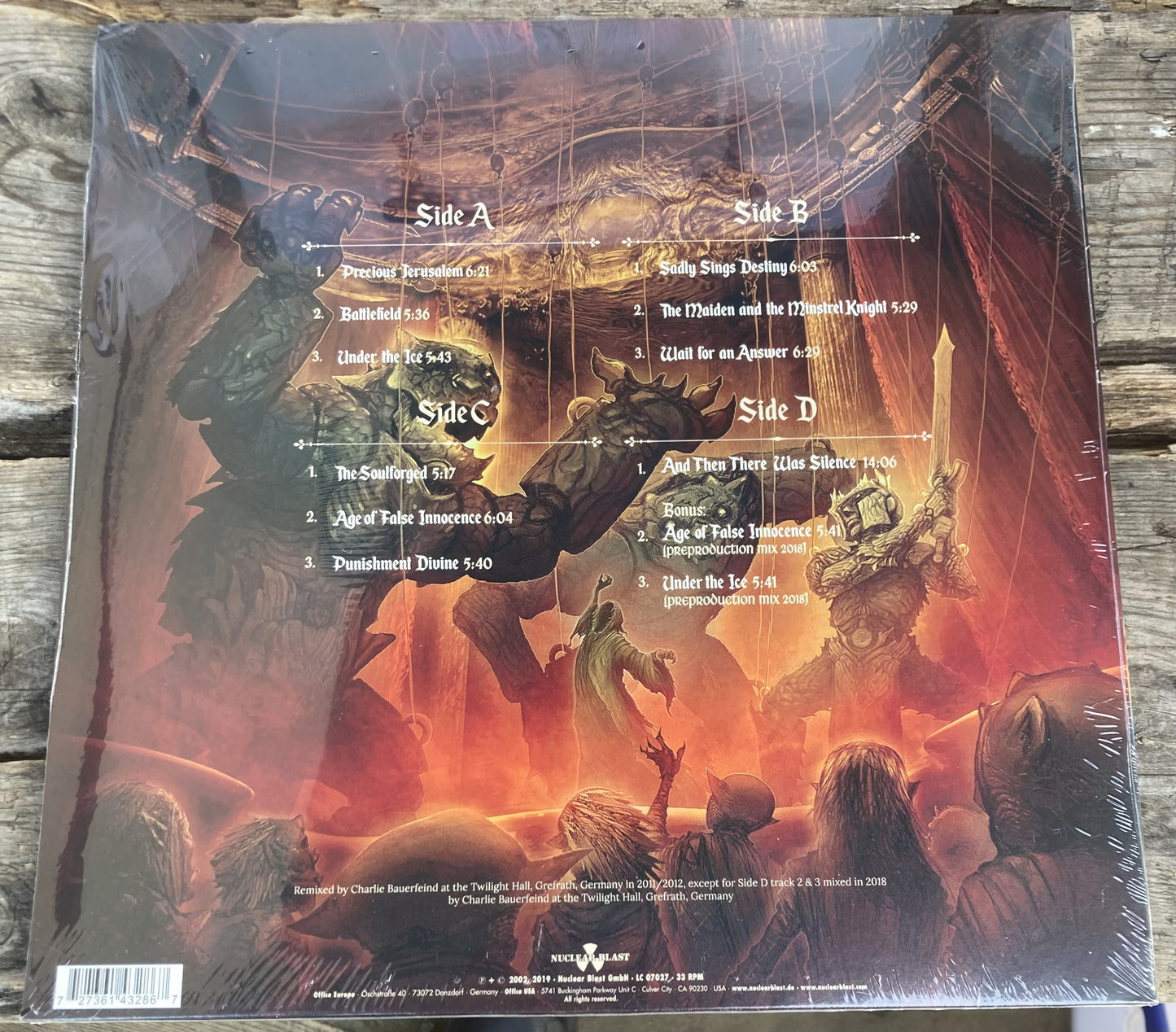 The back of 'Blind Guardian - A Night at the Opera' on vinyl