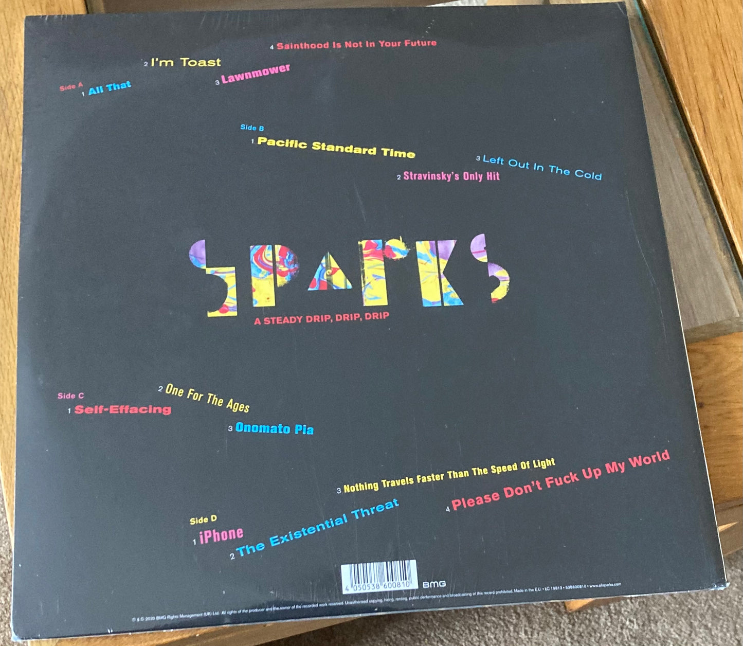 The back of 'Sparks - A Steady Drip, Drip, Drip' on vinyl