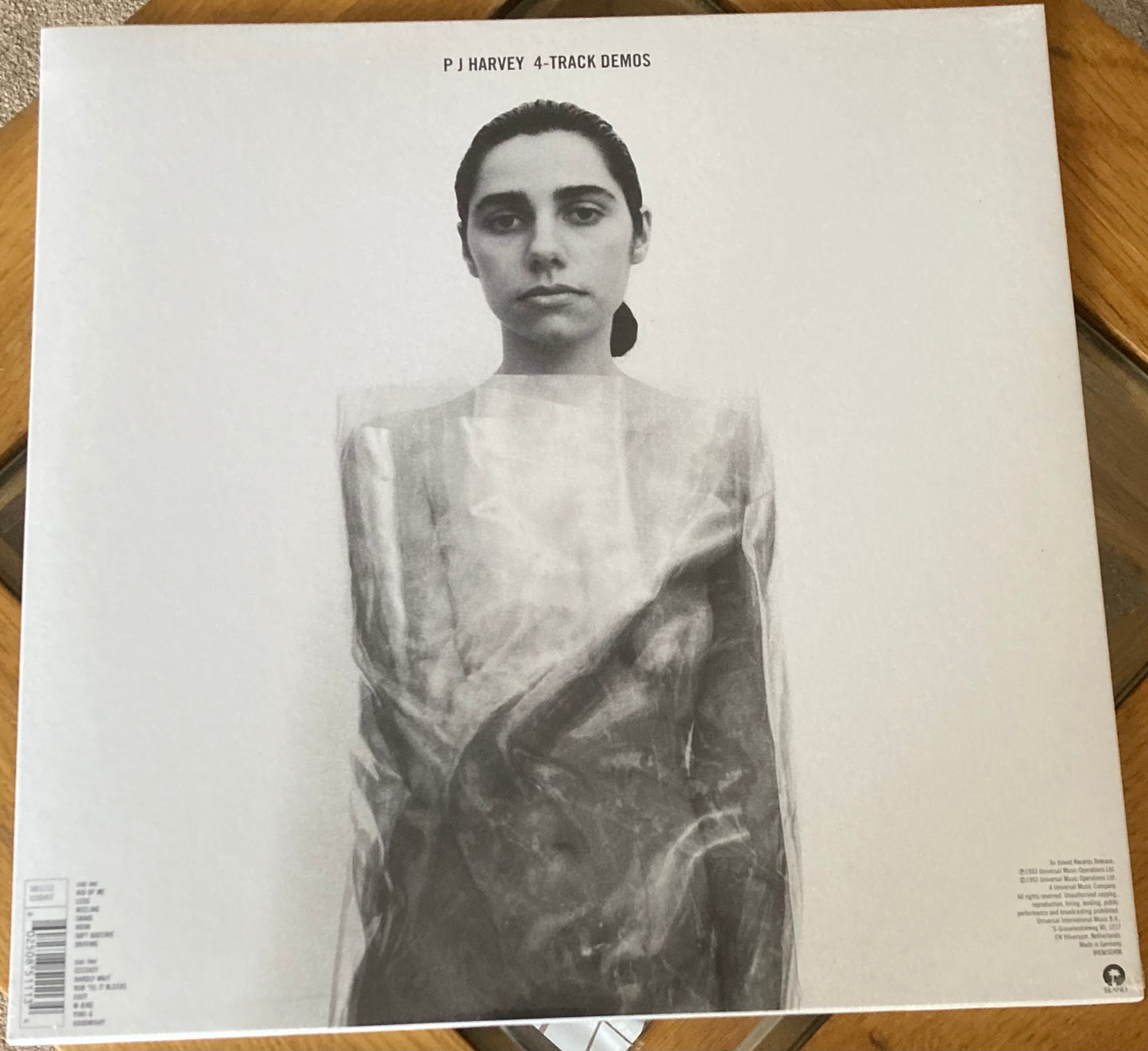 The back of 'PJ Harvey - 4-track demos' on vinyl