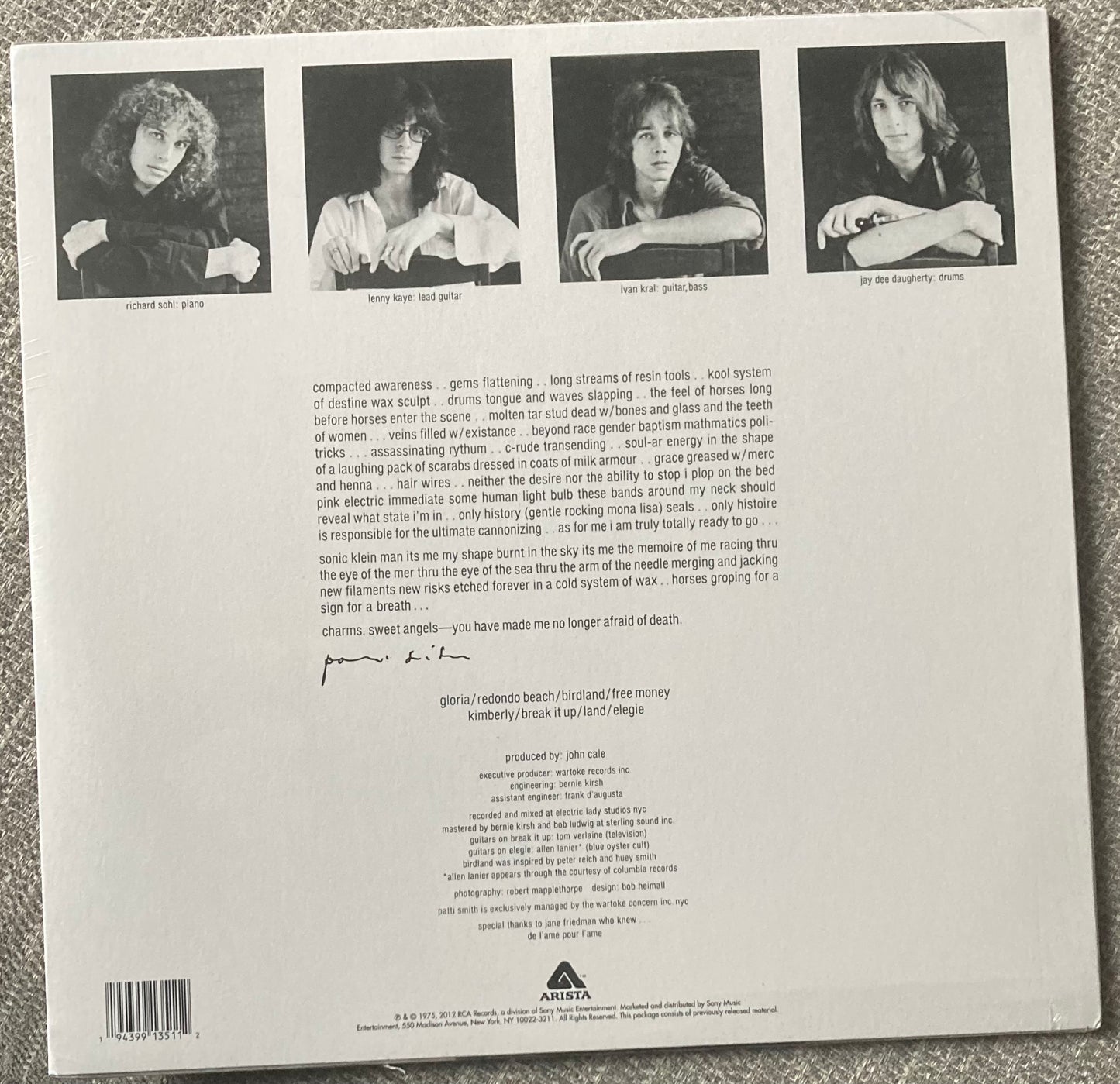 Patti Smith - Horses White Vinyl (Back of Sleeve)