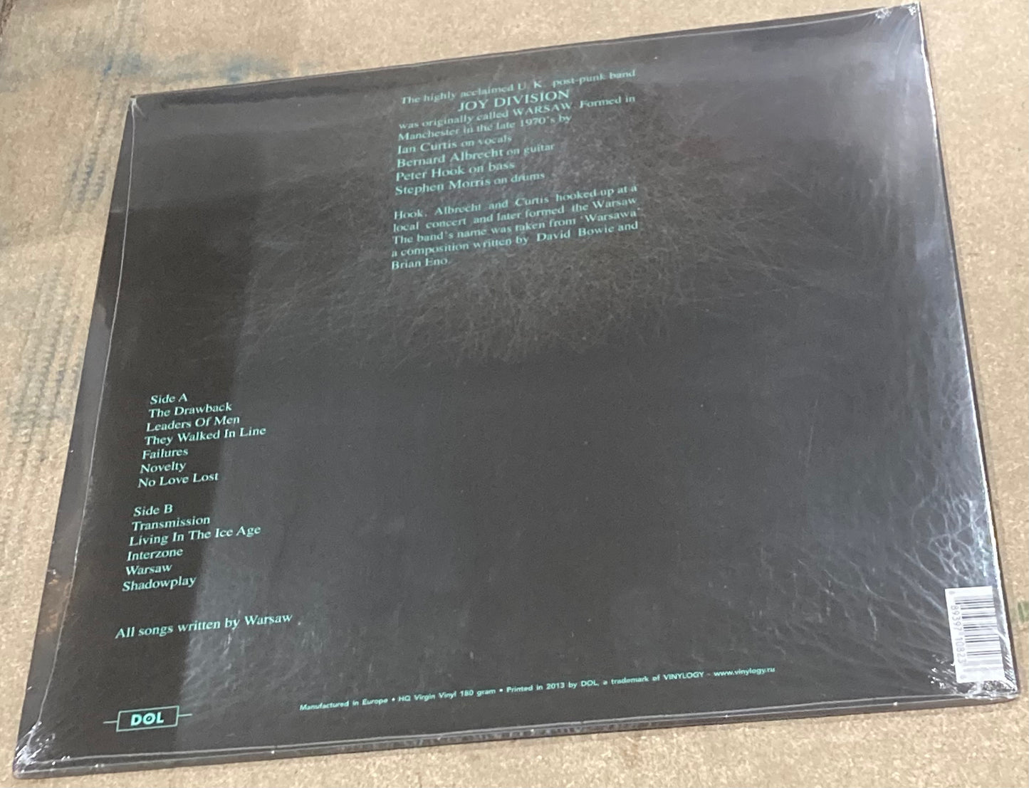 The back of Warsaw’s self-titled album on vinyl.