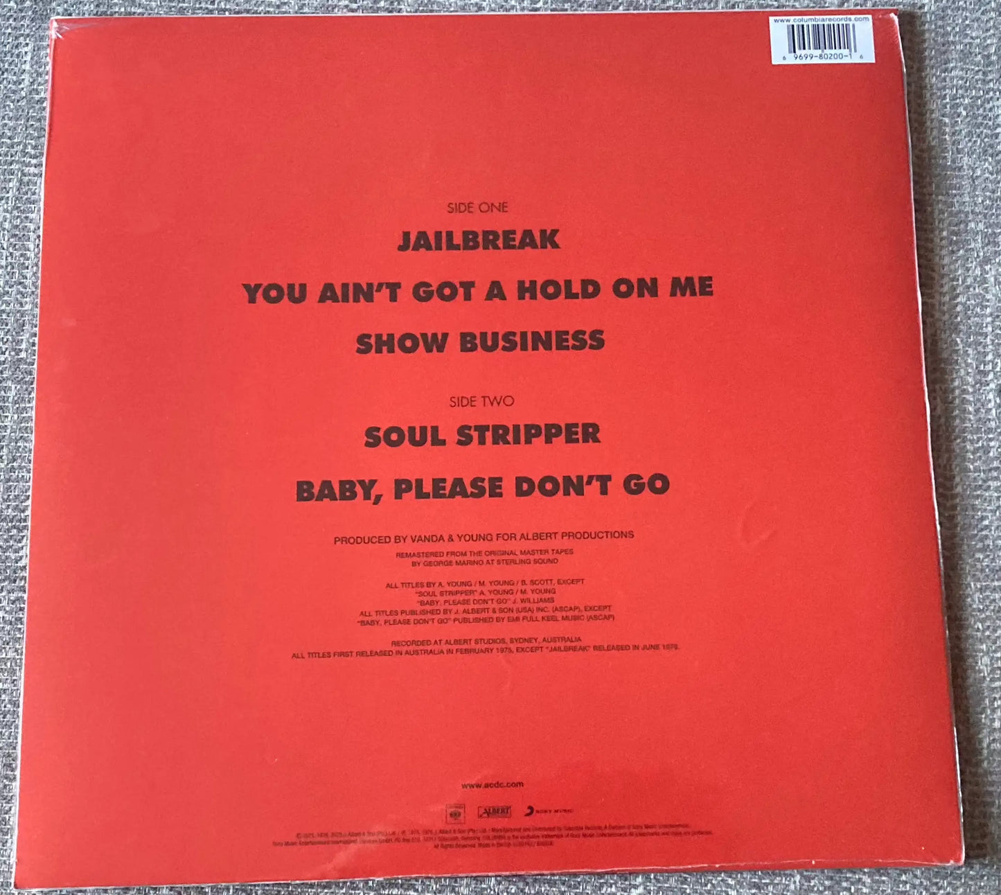 The back of AC/DC - ‘74 Jailbreak on Vinyl