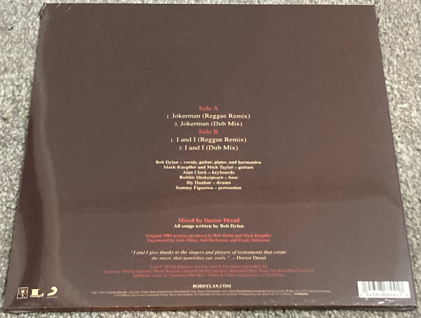 The back of Bob Dylan - Jokerman on a 12” single