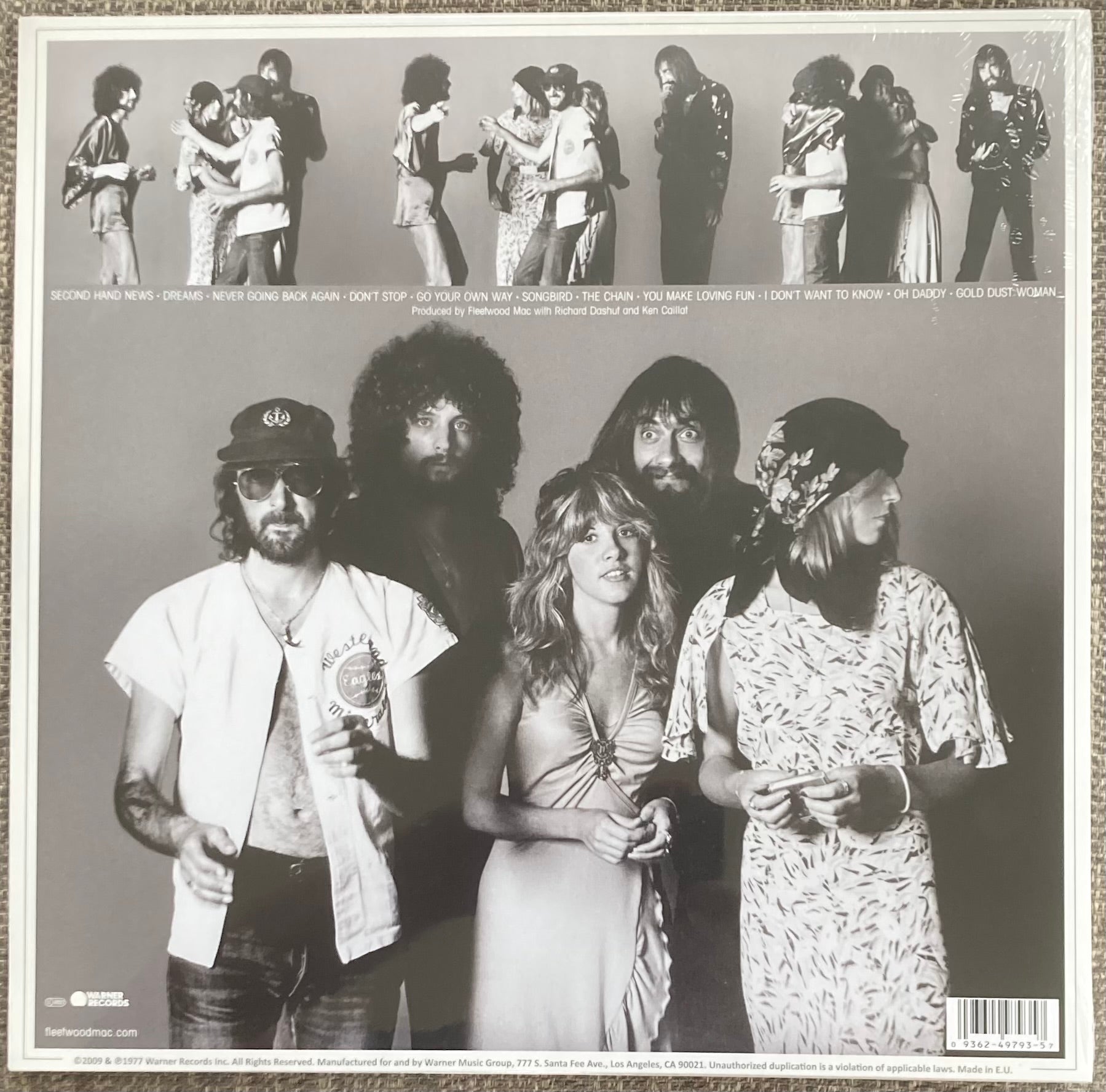 The back of 'Fleetwood Mac - Rumours' on vinyl. It is sealed and unplayed.