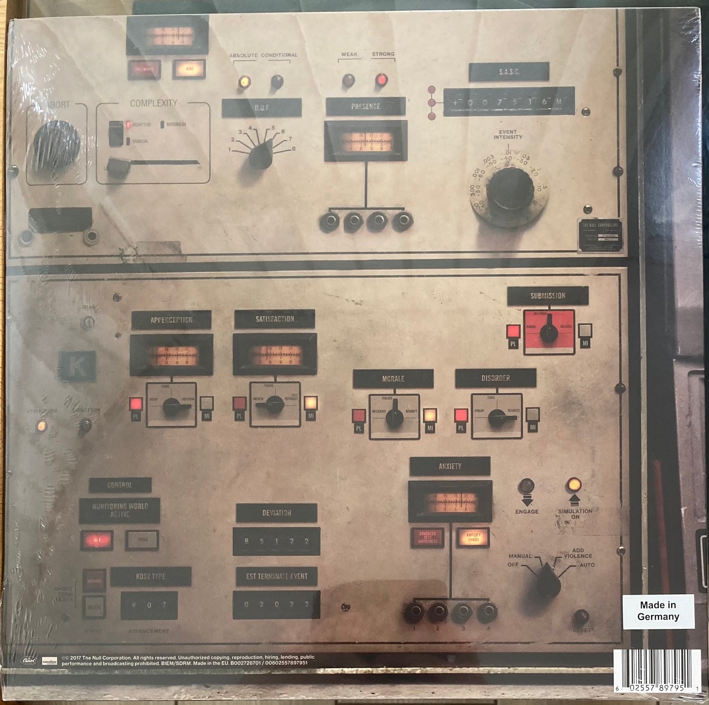 The back of ‘Nine Inch Nails - Add Violence’ on vinyl