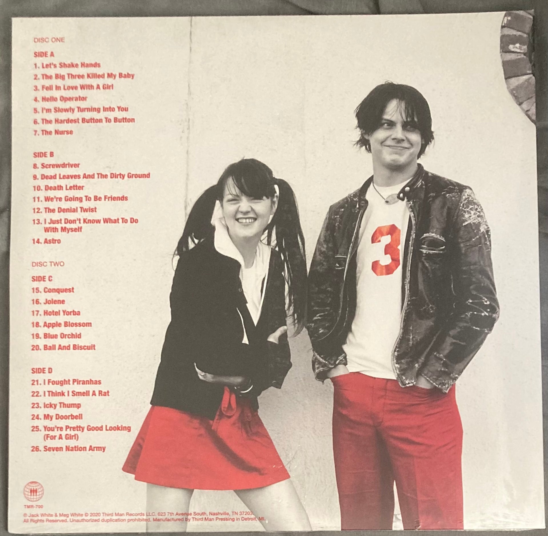 The back of 'The White Stripes - Greatest Hits' on vinyl